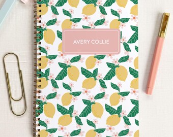 Planificador de tareas personalizado con diseño floral de limón, cuaderno de espiral, para estudiantes de secundaria y preparatoria, organizador de proyectos para adolescentes.
