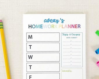 Personalized Homework Planner Notepad, School Assignment Organizer, Academic Planning Notepad for Kids