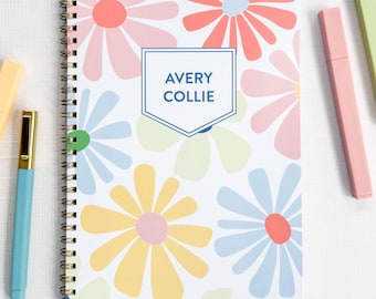 Agenda de tareas personalizada con diseño floral bohemio, cuaderno de espiral, para estudiantes de secundaria y preparatoria, organizador de proyectos para adolescentes.