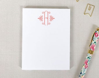 Elegant Single Initial Monogram Notepad, Small Medium or Square Sizes, Feminine Monogram, Personalized Office Gift