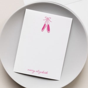 Personalized Ballet Shoe Stationery, Gift for Dancer, Set of 10 Flat Note Cards, Pink Ballerina Shoes