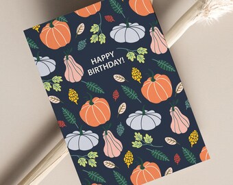 Mini tarjeta de cumpleaños de calabaza preppy, linda tarjeta de felicitación de otoño, tarjeta de regalo de otoño adjunta