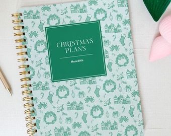 Five Year Christmas Planner, Personalized Holiday Organizer, Village Toile Pattern , 100 pages, Hard or Soft Cover