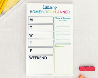 Personalized Homework Planner Notepad, School Assignment Organizer, Academic Planning Notepad for Kids