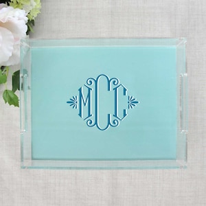 Elegant Monogram Lucite Tray, 4 sizes available, Feminine Single or Three Initial Monogram, Multi Colored, Personalized Gift for Home