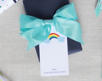Rainbow Personalize Childrens Gift Tags Set of 12 Custom Hang Tags for Girls and Boys