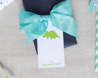 Preppy Dinosaur Silhouette Personalize Childrens Gift Tags, Set of 12 Custom Hang Tags, Custom Colors