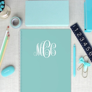 Monogram Spiral Notebook, Personalized Regular Size with Lined Pages, Custom Colors, 8.5" x 11"