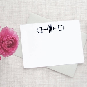 Single Initial Snaffle Bit Equestrian Stationery, Set of 10 Flat Note Cards, Custom Colors, Gift for Horse Lovers