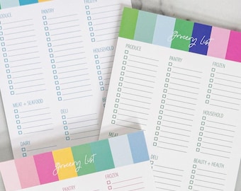 Organizador sencillo para la lista semanal de la compra, con bloques de color, bloc de notas para la compra y lista de mercado.