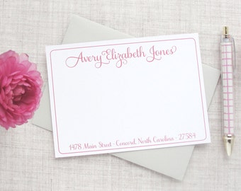 Ladies Personalized Stationery, Set of 10 Flat Note Cards, Formal Feminine Stationery