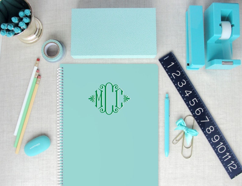 Elegant Monogram Spiral Notebook or Sketchbook, Single or Three Initial Option, Multi Color, Two Sizes, Blank or Line Pages Personalize Gift image 1