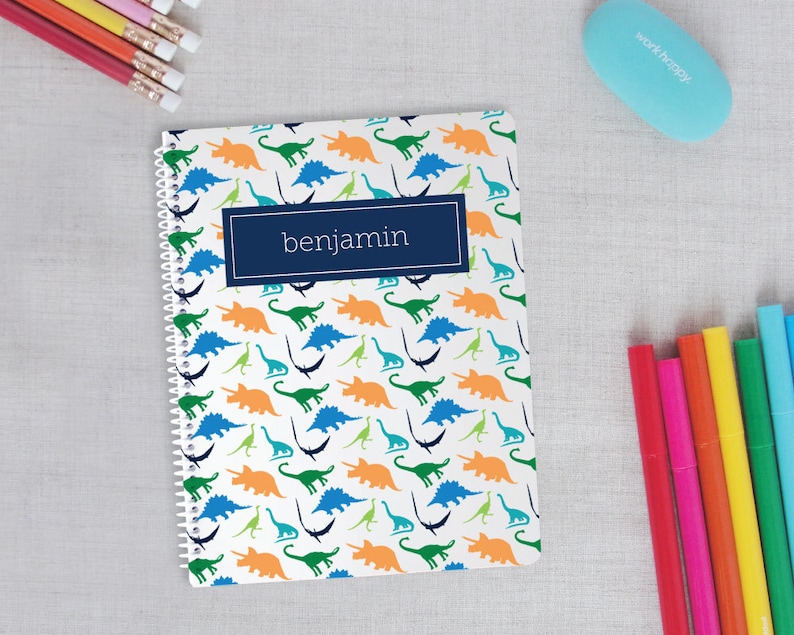 Dinosaur Personalized Spiral Bound Notebook, Regular Mini or Sketchbook for Kids, Lined or Blank Pages image 3