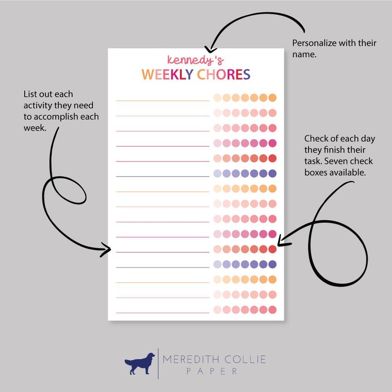 Personalized Weekly Chore Chart Notepad, Checklist for Children's Tasks ...
