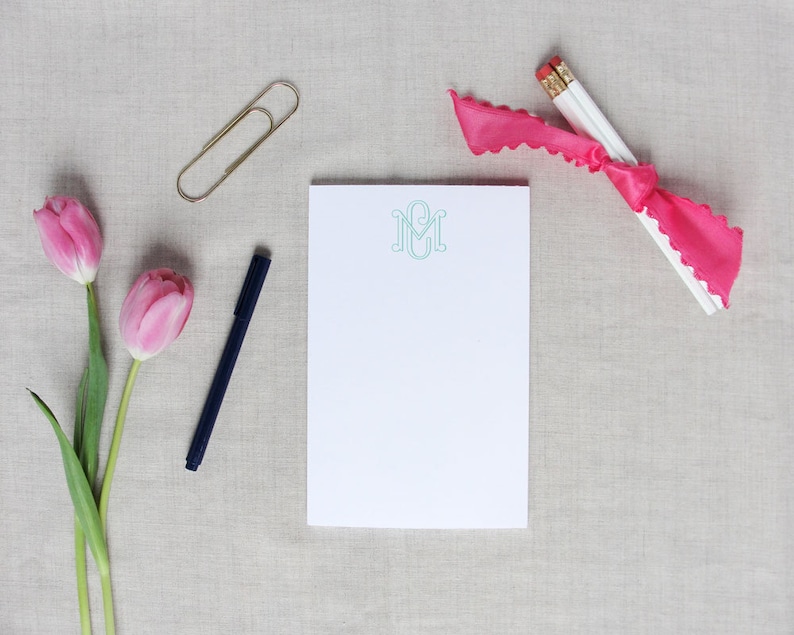 Custom Colors Personalized Notepad Initial Monogram Stationery Medium Notepad Small Notepad Two Letter Interlocking Monogram