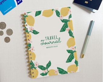 Agenda y diario de viaje personalizado, cuaderno de vacaciones con espiral, capacidad para 5 viajes, diseño de limones.