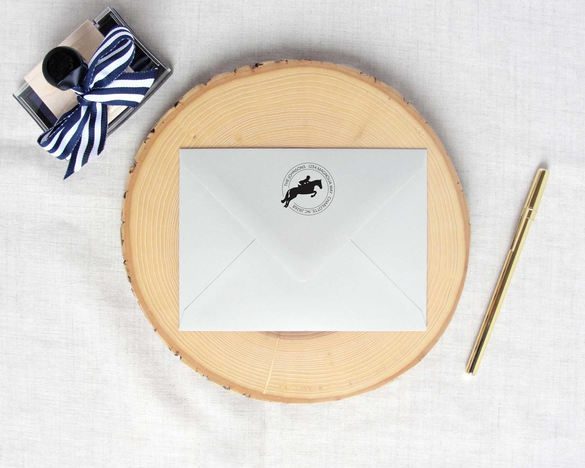 Round Equestrian Silhouette Personalized Round Rubber Return