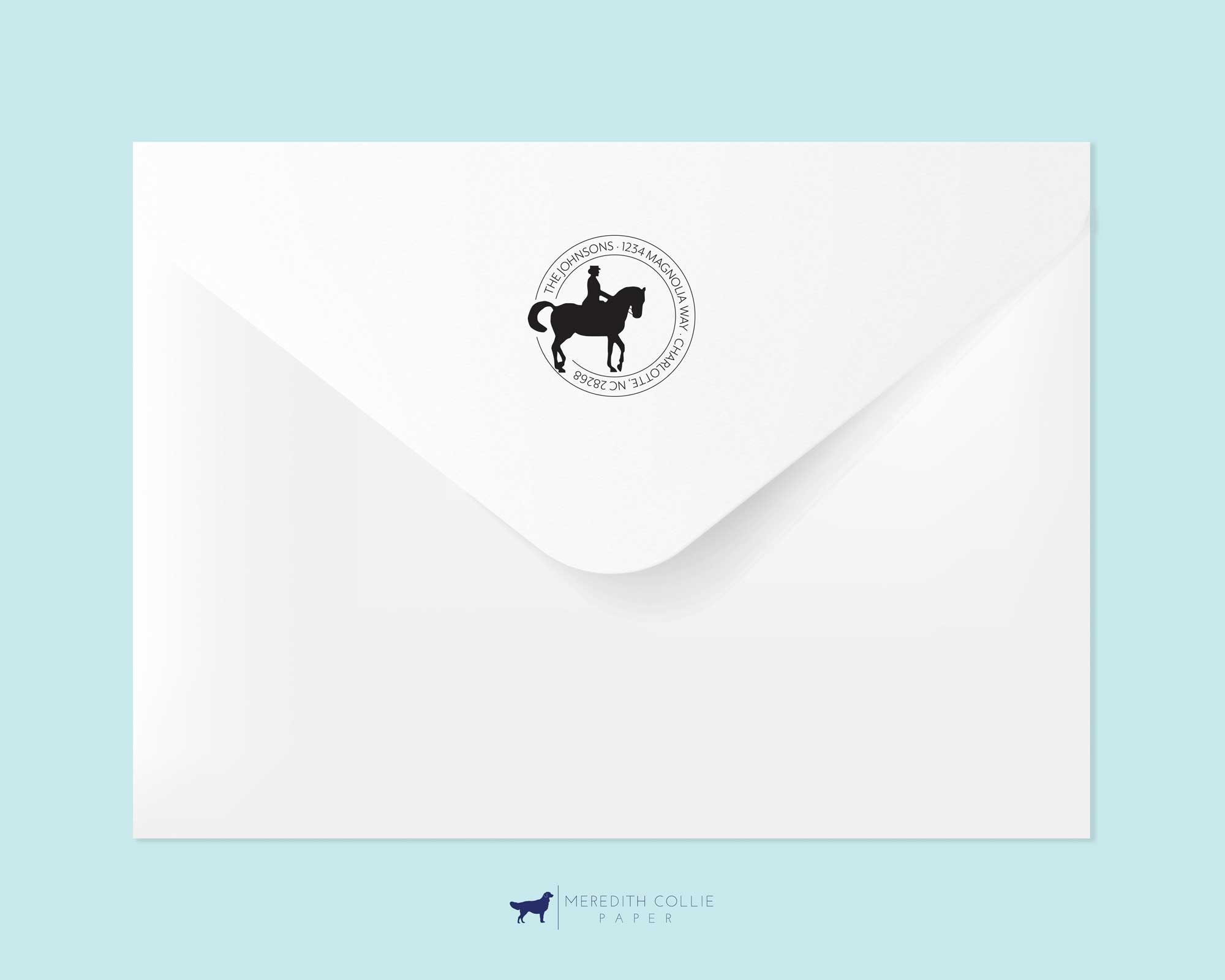 Round Equestrian Silhouette Personalized Round Rubber Return