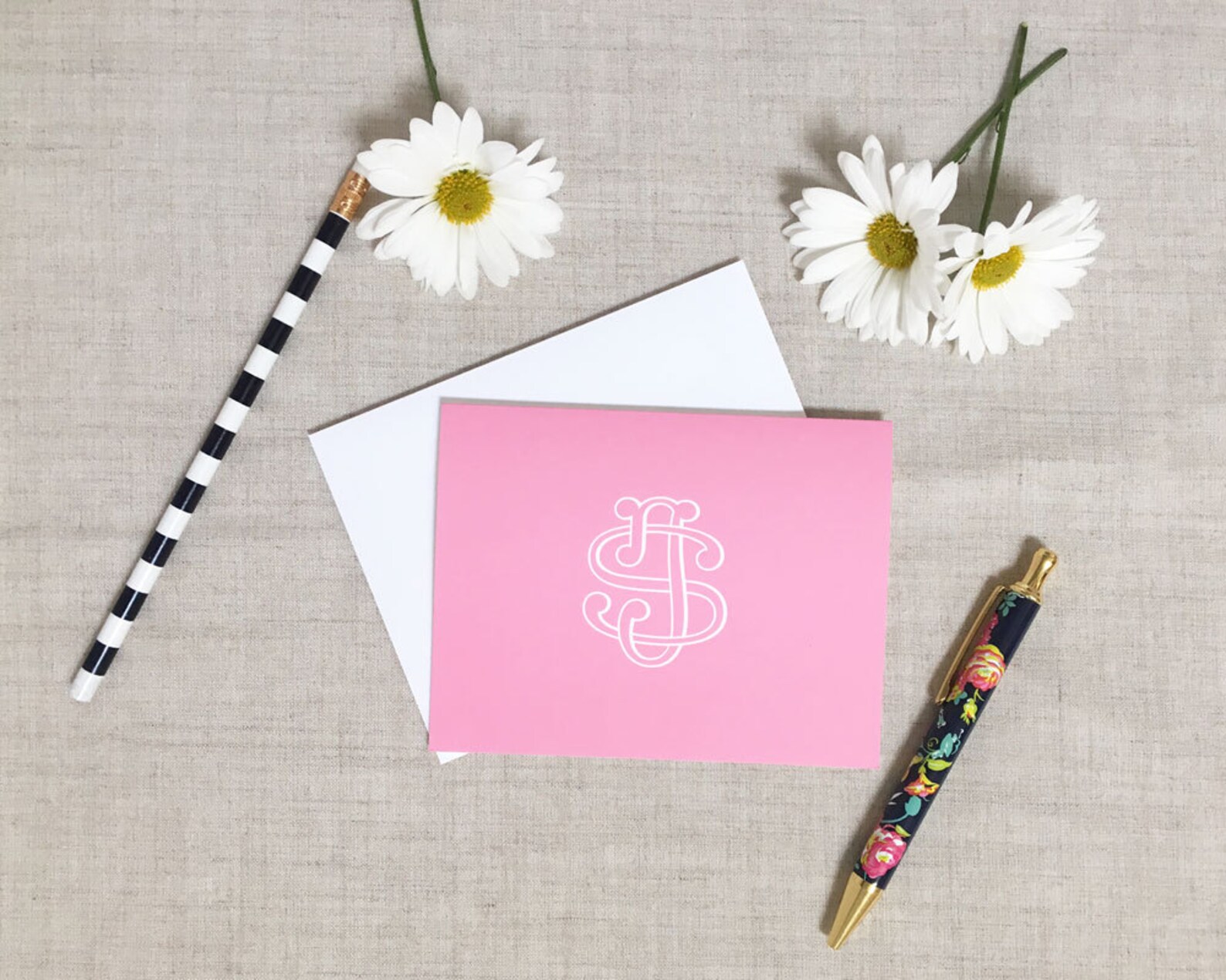 Monogram Folded Note Cards Set of 10 Personalized Stationery Etsy