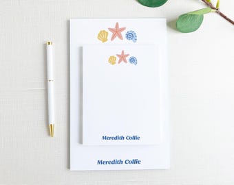 Bloc de notas personalizado con conchas costeras, tamaño pequeño, mediano o juego de dos piezas, bloc desprendible, lista de tareas pendientes