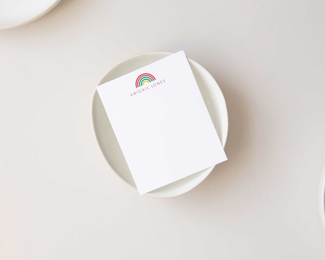 Personalized Modern Rainbow Stationery, Set of 10 Note Cards for Kids ...