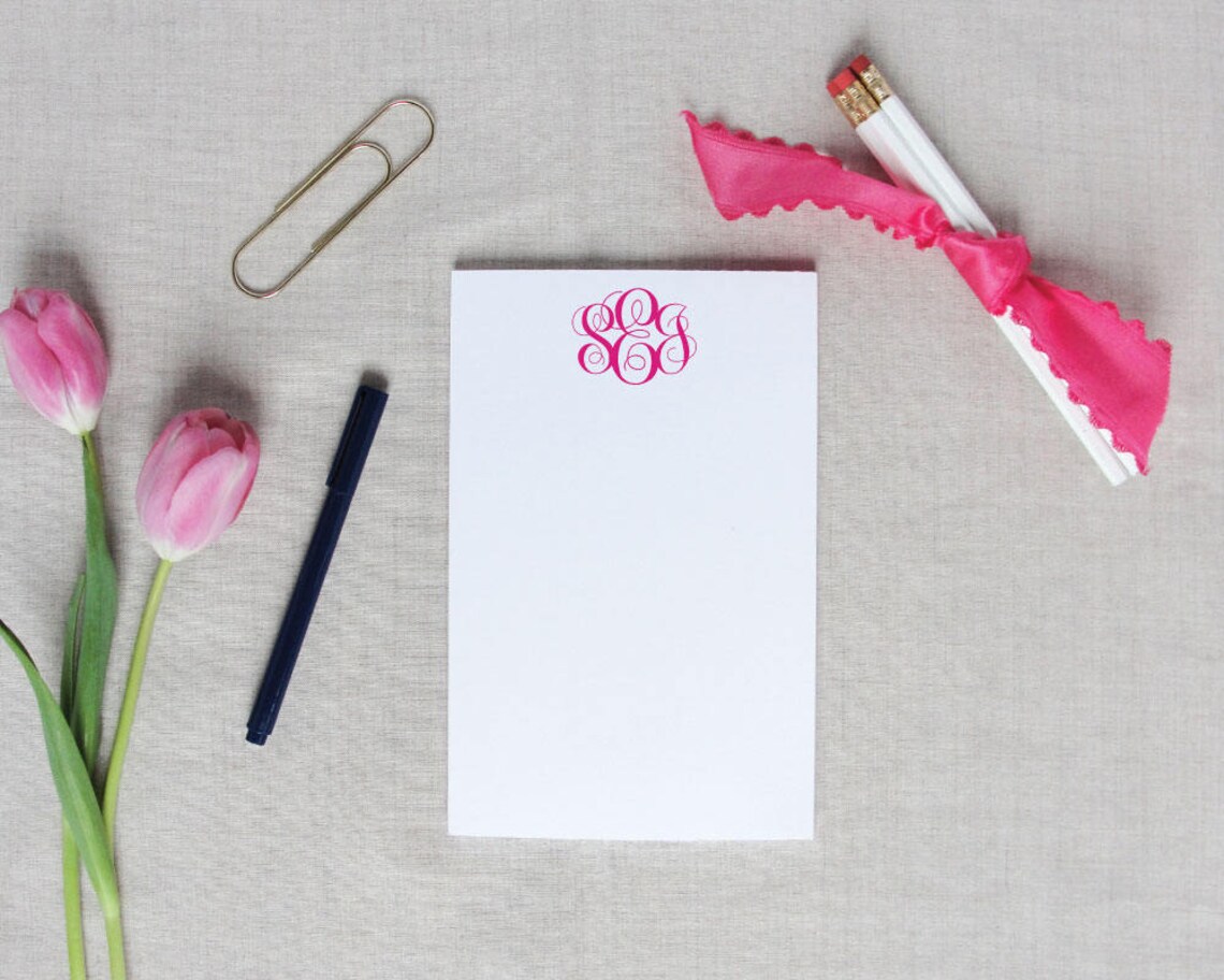 Script Monogram Personalized Notepad, Custom Colors, Three Initial Gift ...