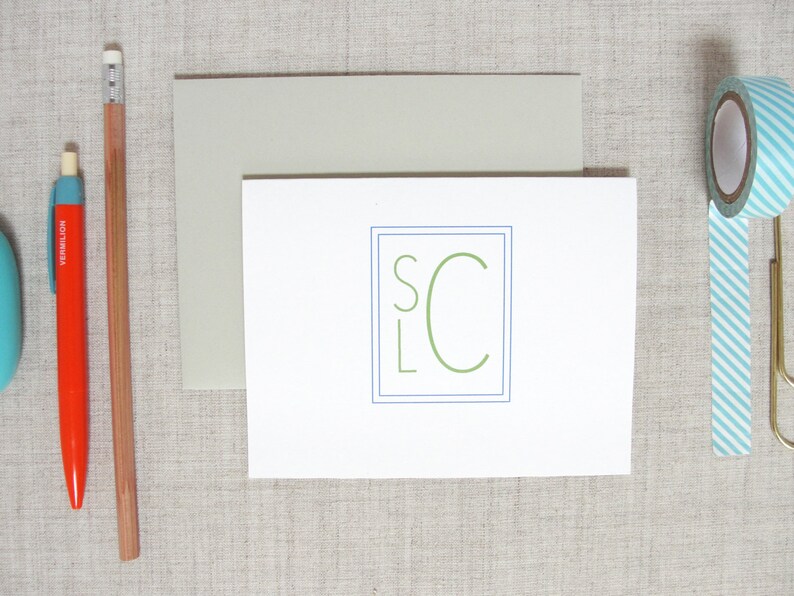 Stacked Monogram Stationery, Set of 10 Personalized Folded Note Cards ...