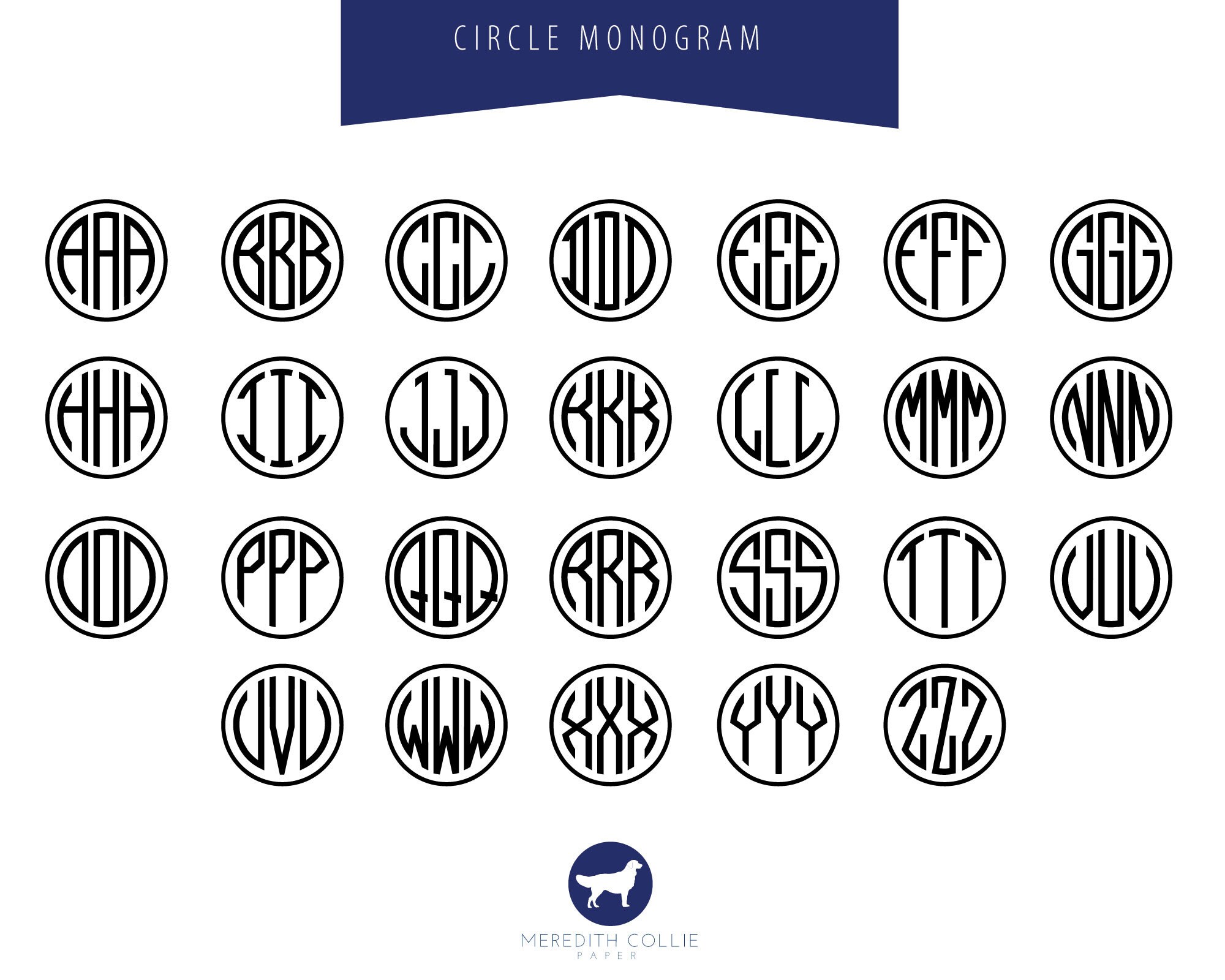 Solid Circle Monogram Folded Note Cards, Set of 10 Personalized ...