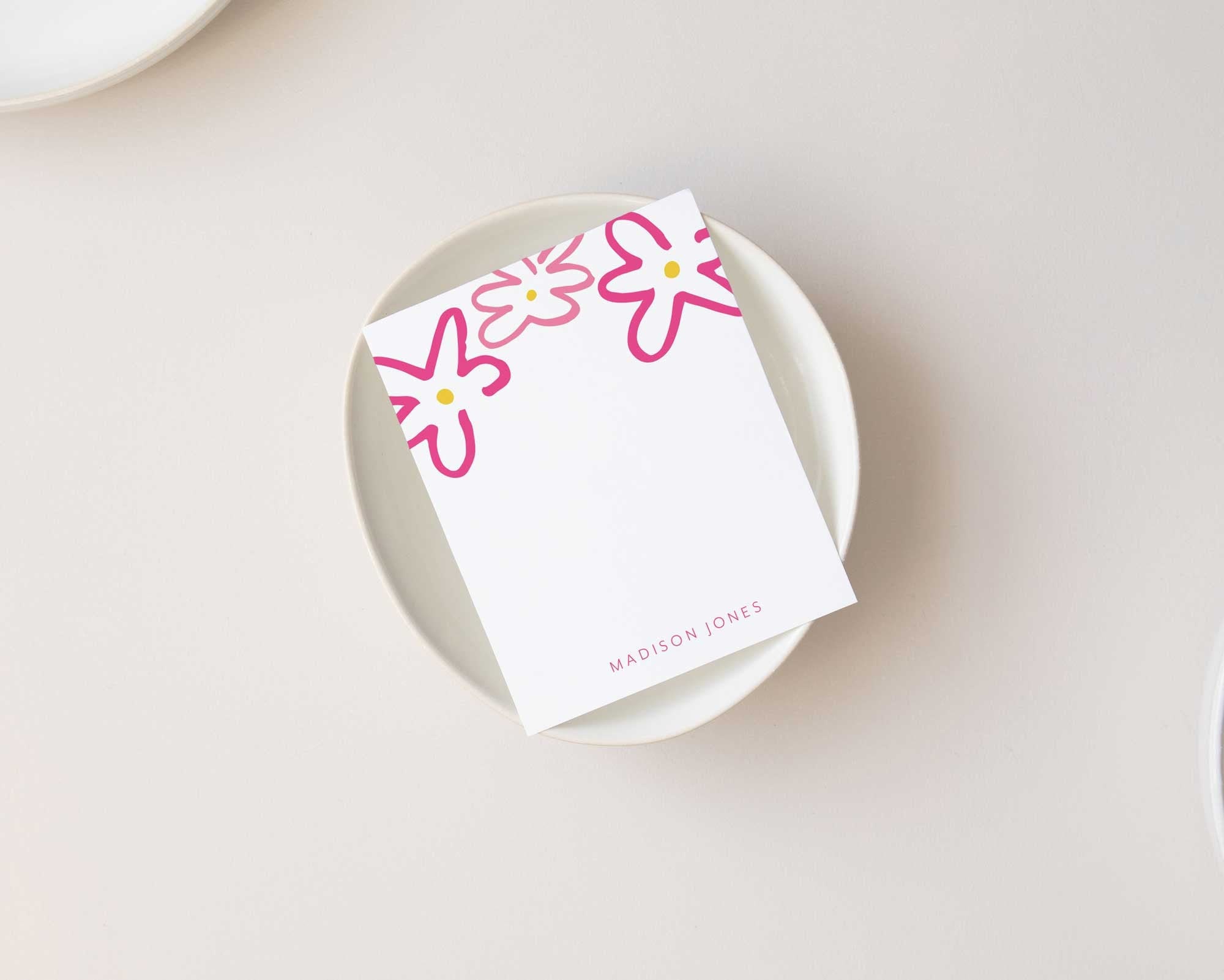 Pink Flowers Personalized Stationery, Set of 10 Note Cards With ...