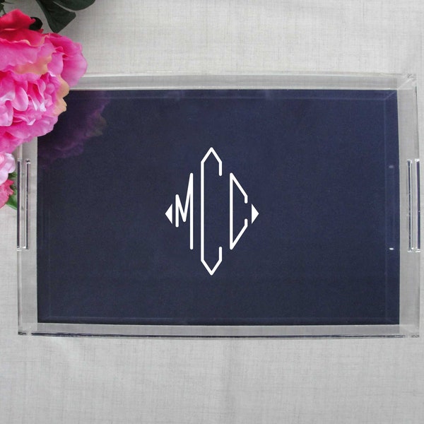 Monogram Large Lucite Tray with Handles, Custom Colors, Personalized Acrylic Tray