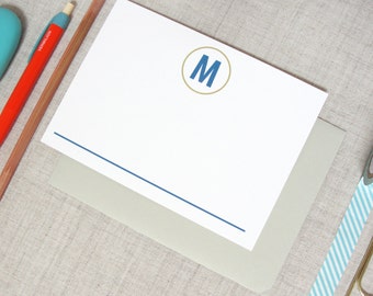 Single Initial Monogram Stationery, Set of 10 Personalized Flat Note Cards, Custom Colors