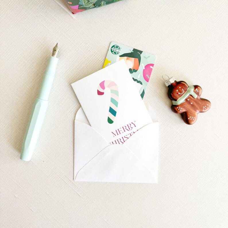 Vintage Rainbow Candy Cane Mini Folded Christmas Card, Holiday Gift