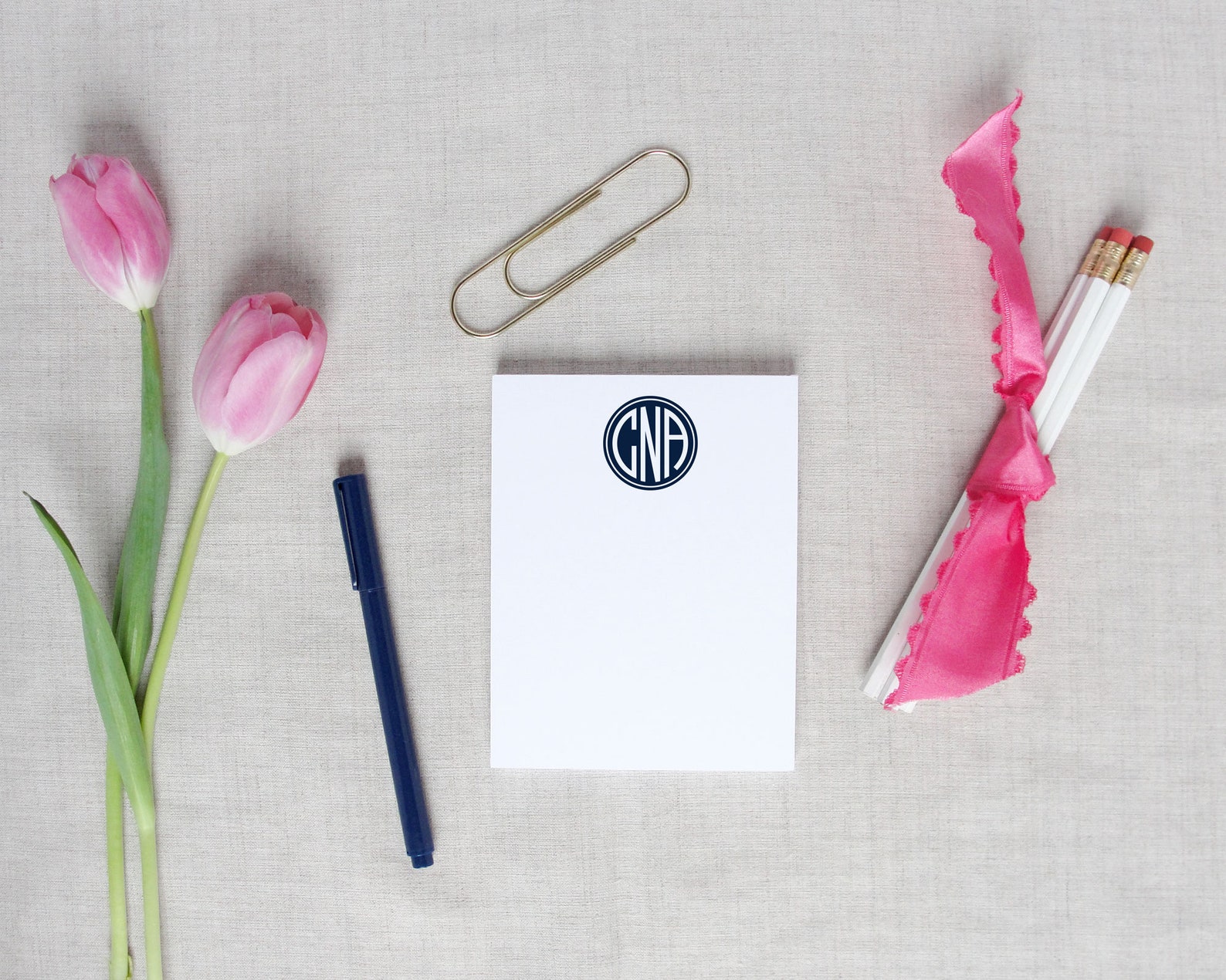 Solid Circle Monogram Two Piece Personalized Notepad Gift Set Etsy