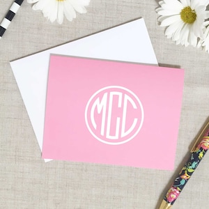 Monogram Folded Note Cards, Set of 10 Personalized Stationery, Custom Colors, Thank You Notes image 1