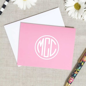 Cartes de correspondance pliées monogramme, lot de 10 articles de papeterie personnalisés, couleurs personnalisées, notes de remerciement