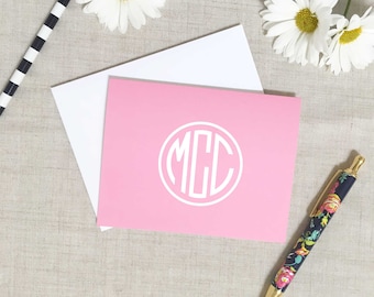 Monogram Folded Note Cards, Set of 10 Personalized Stationery, Custom Colors, Thank You Notes