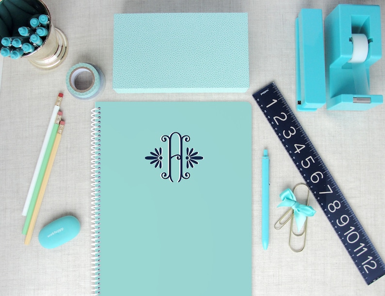 Elegant Monogram Spiral Notebook or Sketchbook, Single or Three Initial Option, Multi Color, Two Sizes, Blank or Line Pages Personalize Gift image 2