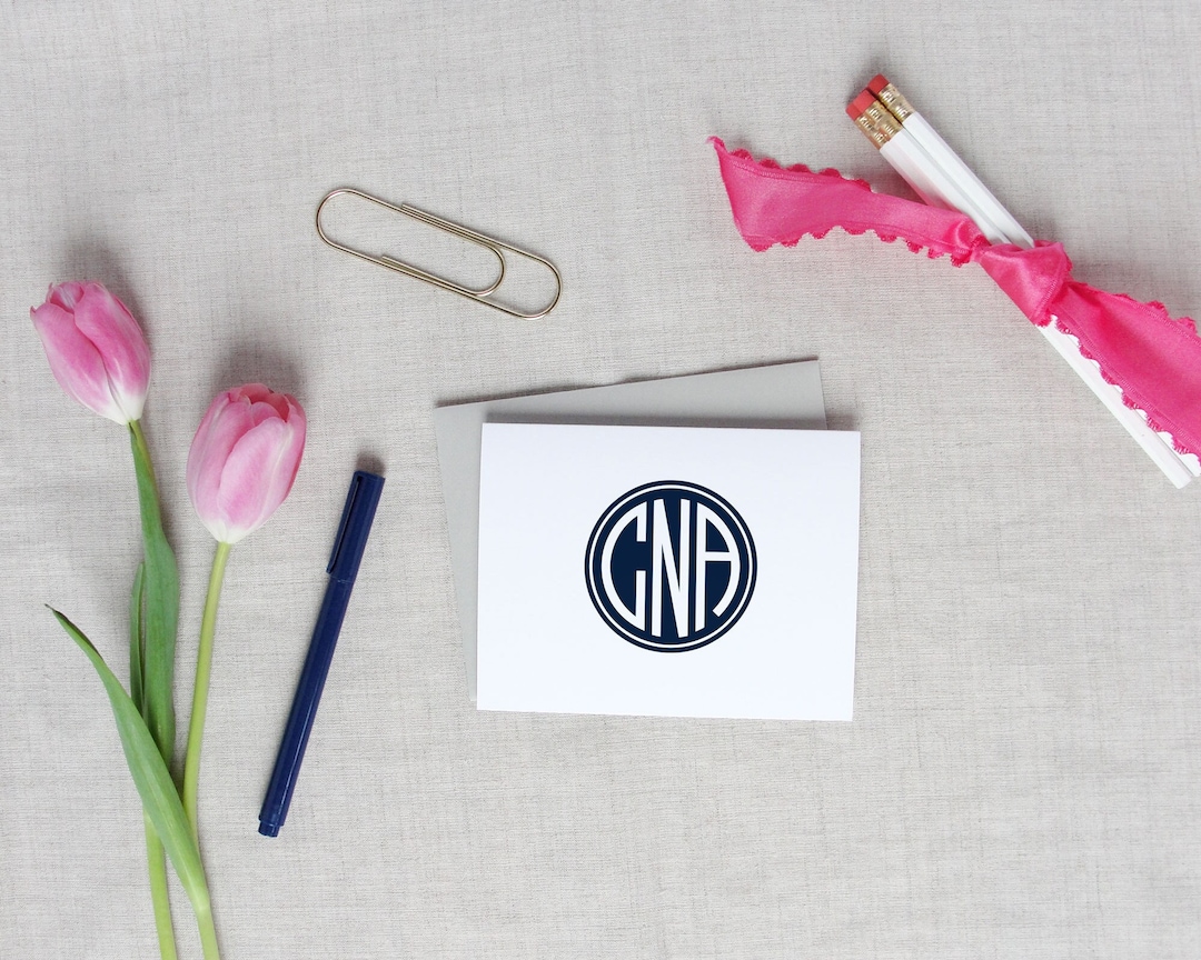 Solid Circle Monogram Folded Note Cards, Set of 10 Personalized ...