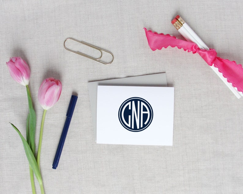 Solid Circle Monogram Folded Note Cards Set of 10 - Etsy