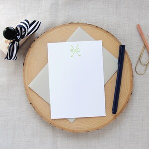 Golf Club Monogramm Briefpapier, 10er-Set personalisierte flache Grußkarten, zwei Anfangsmonogramm, benutzerdefinierte Farben