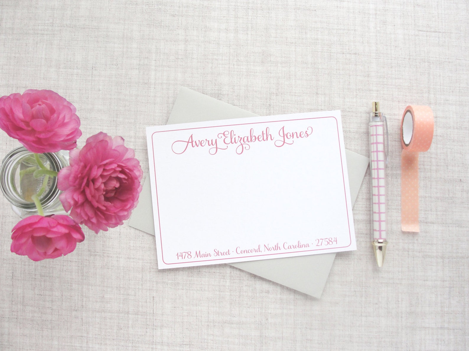 Ladies Personalized Stationery, Set of 10 Flat Note Cards, Formal ...