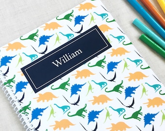 Dinosaur Personalized Spiral Bound Notebook, Regular Mini or Sketchbook for Kids, Lined or Blank Pages