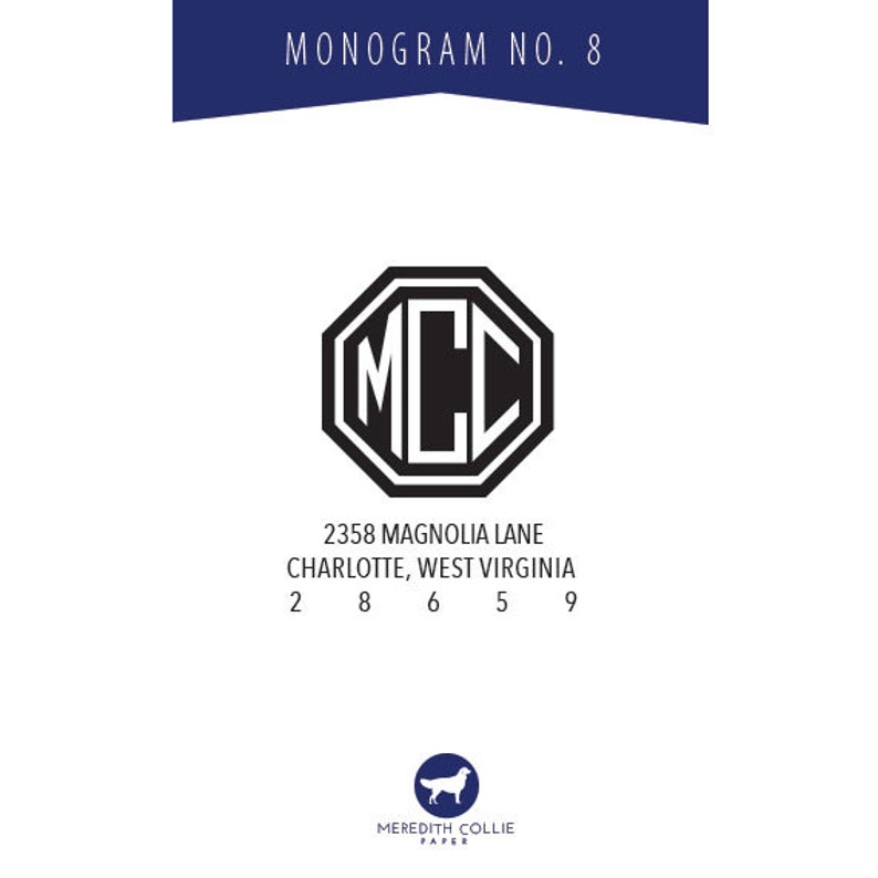 Wood Mounted or Self Inking Stamp Personalized Rubber Stamp Solid Hexagon Monogram Return Address Stamp