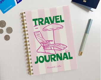 Planificador y diario de viaje personalizado, cuaderno de vacaciones con espiral, capacidad para 5 viajes, silla de playa estilo preppy