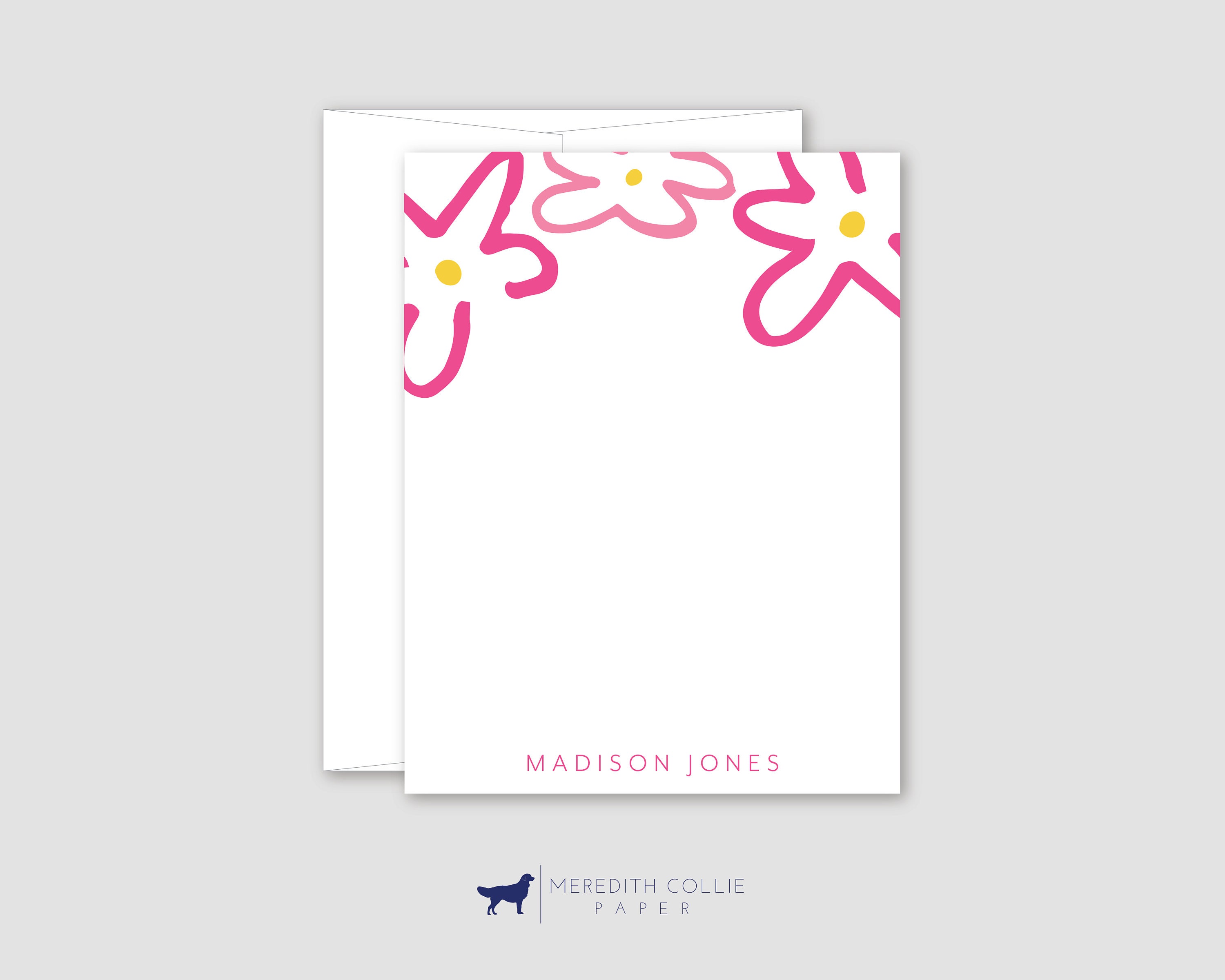 Pink Flowers Personalized Stationery, Set of 10 Note Cards With ...