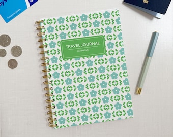 Agenda y diario de viaje personalizado, cuaderno de vacaciones con espiral, capacidad para 5 viajes, diseño floral.