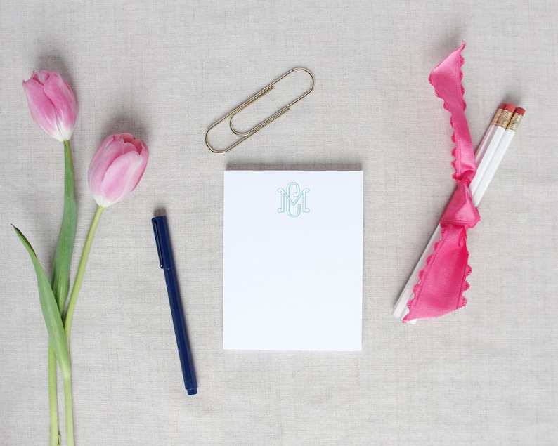 Custom Colors Personalized Notepad Initial Monogram Stationery Medium Notepad Small Notepad Two Letter Interlocking Monogram