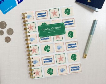 Agenda y diario de viaje personalizado, cuaderno de vacaciones con espiral, capacidad para 5 viajes, con diseño de conchas marinas costeras.