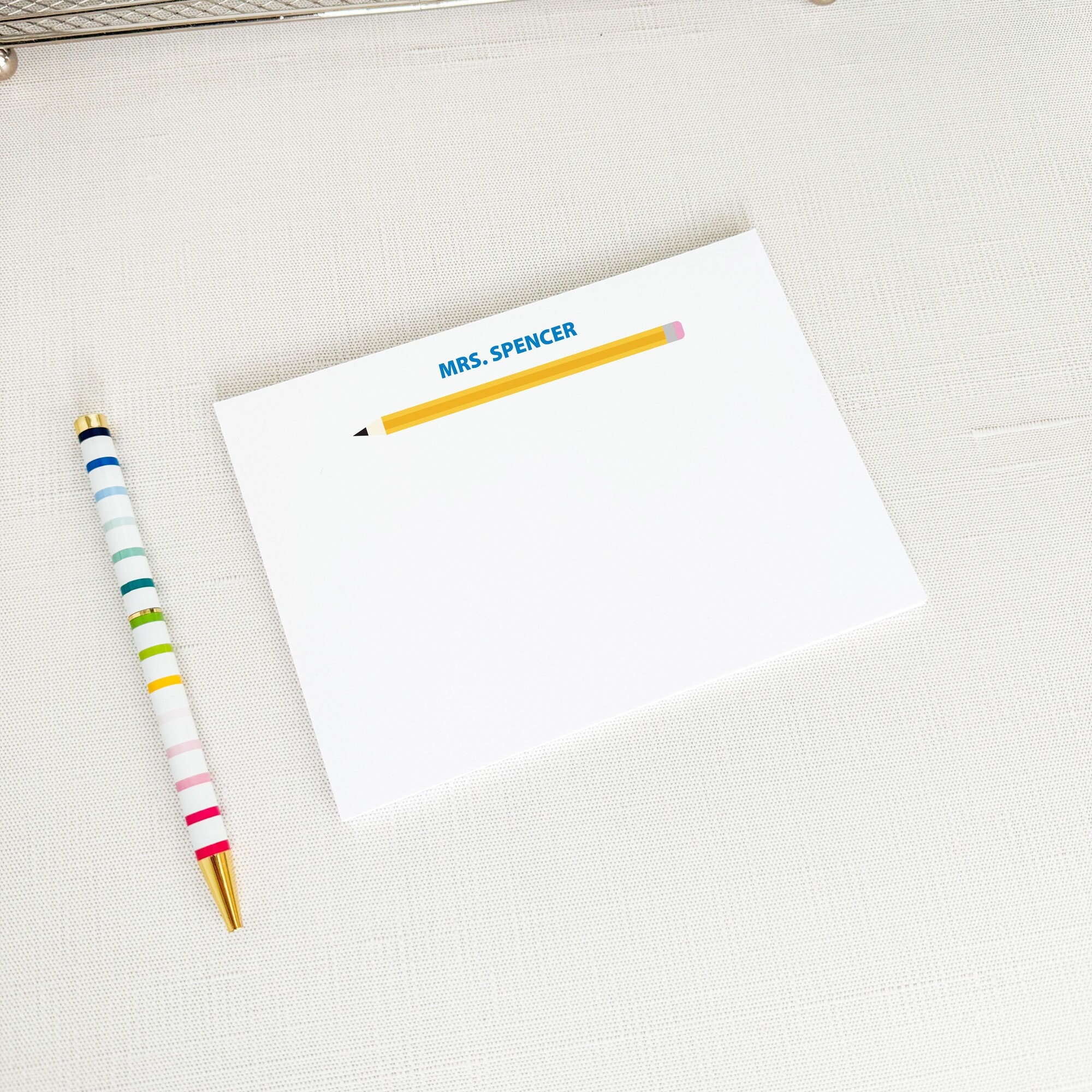 Personalized Teacher Stationery Note Cards, Set of 10 Flat Note Cards ...