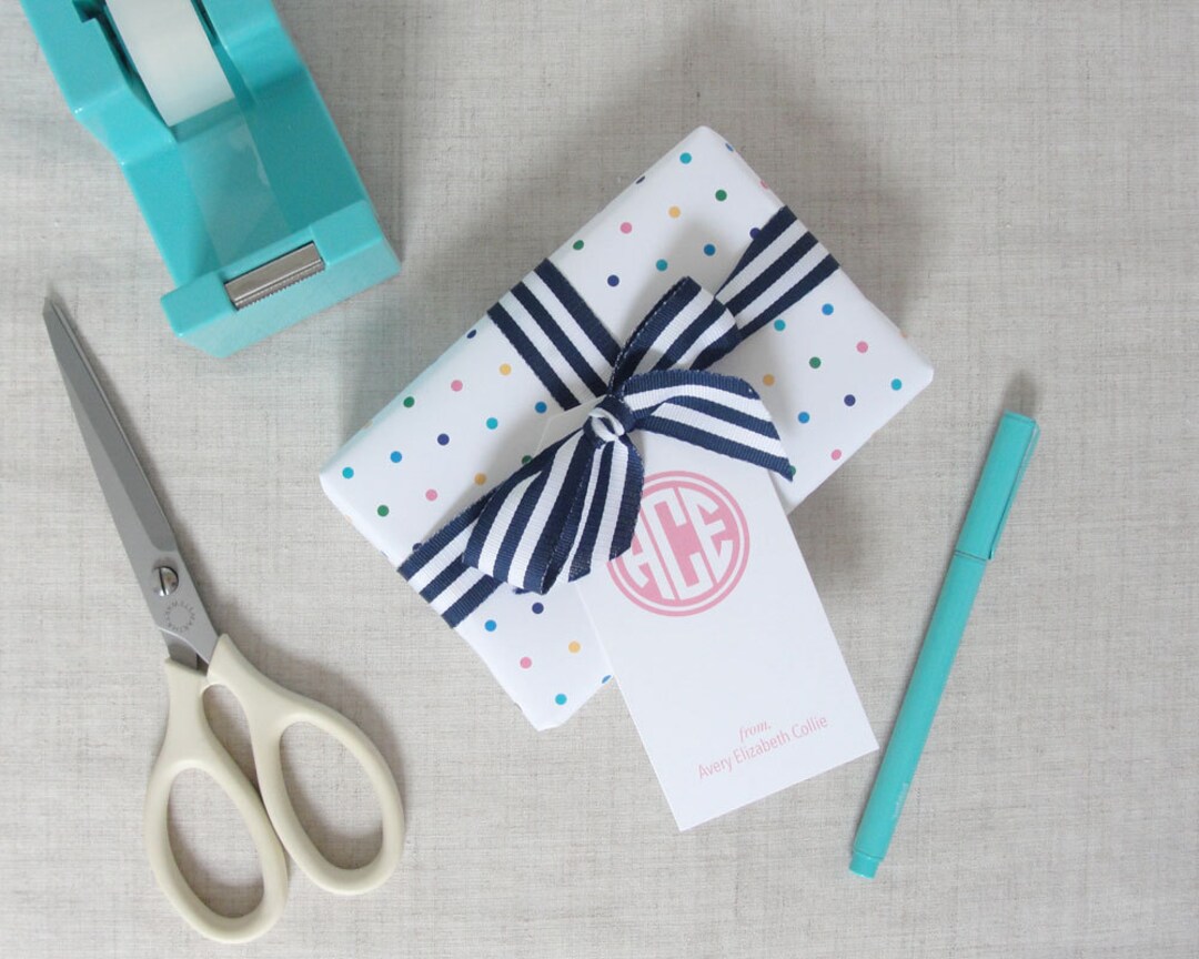Monogram Tag Monogram Gift Tags, Set of 12 Personalized Hang Tag, Simple Custom ...
